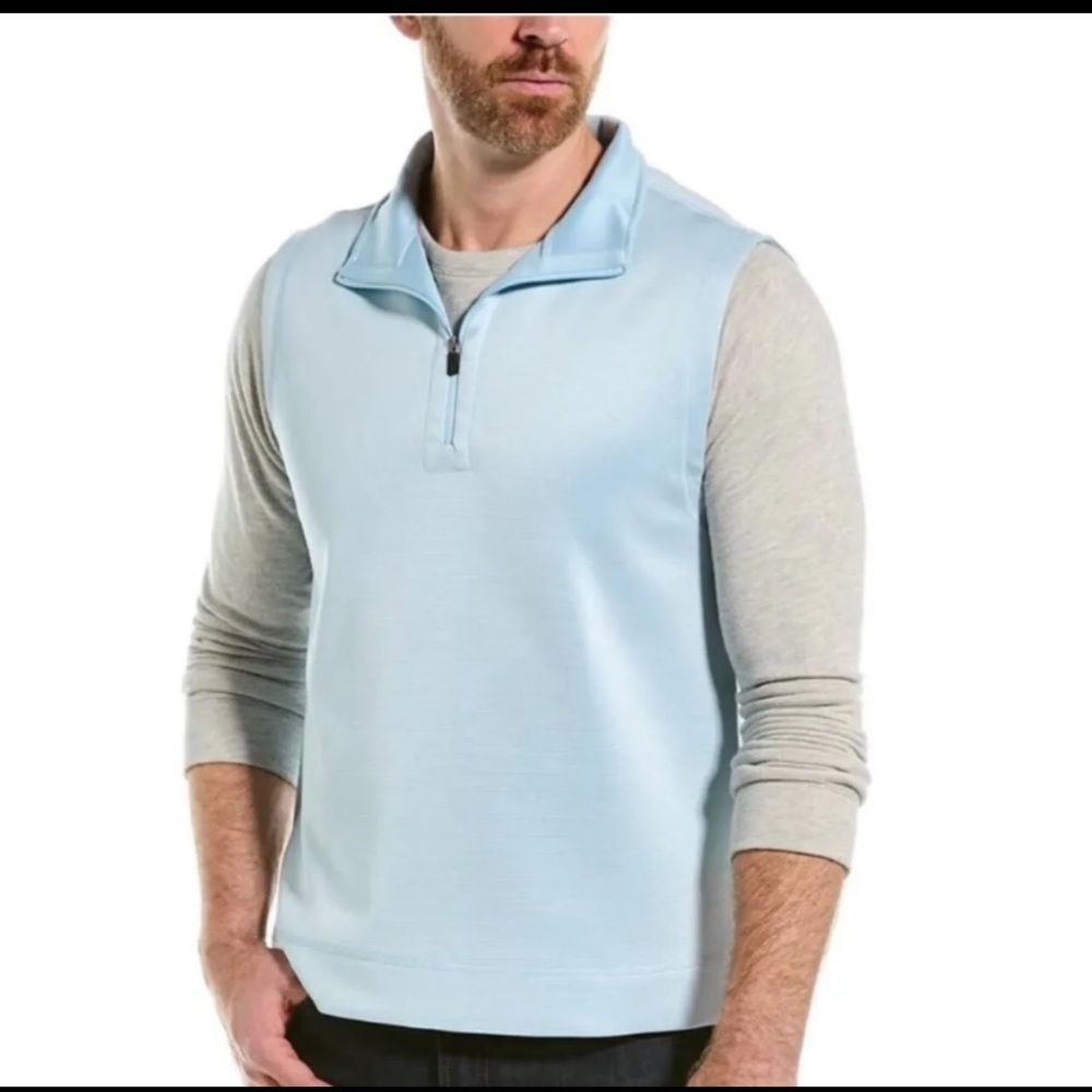 Hickey Freeman New York 1/4 Zip Vest Mens Medium Light Blue Layering Golf Preppy
